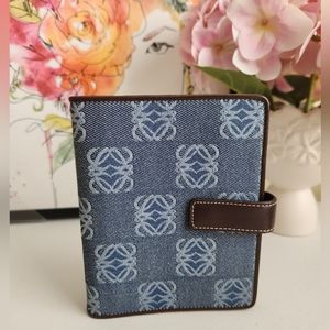Loewe Blue Denim Anagram Notebook Cover with Brown Leather Trim